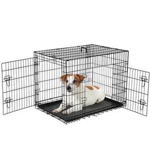 JOINSUN Dog Crate-24/30/36/42/48 inch, Double Door Dog Cage with Divider Panel and Plastic Leak-Proof Pan Tray, foldable, easy to carry, suitable for indoor, outdoor, travel use
