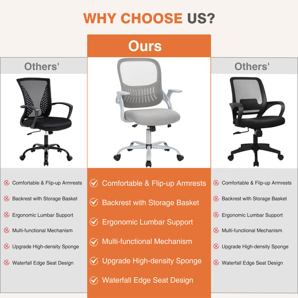 CONCETTA Office Computer Desk Chair-Ergonomic Chair with Wheels, Comfortable Lumbar Support, Comfy Flip-up Arms for Home, Office