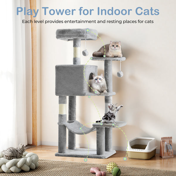 CONCETTA 44in Multi Level Cat Tree Tower,Cat Scratching Posts with Large Top Perch and Hammock