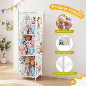 CONCETTA Toy Storage Organizer, Wooden Toy Holder Cage - Holds 40+ Plush Toys, Sturdy Wood & Steel Screw Construction for Toddler Room, Playroom, Bedroom, White