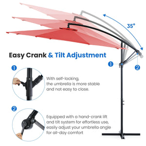 CONCETTA 10ft Offset Outdoor Patio Umbrella with Easy Tilt & Crank, Adjustable Polyester Shade for Garden, Backyard, Poolside