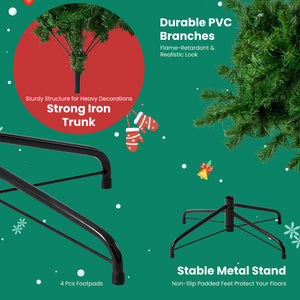 Artificial Full Christmas Tree, Flocked Snow Trees with Pine Cone Decoration, Includes Stand, Incandescent Lights & Foldable Base for Home, Office, Party