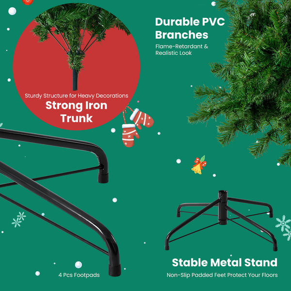 Artificial Full Christmas Tree, Flocked Snow Trees with Pine Cone Decoration, Includes Stand, Incandescent Lights & Foldable Base for Home, Office, Party