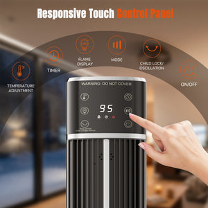 CONCETTA 1500W 32" Tower Space Heater, Portable Electric Flame Heater with Remote, 4 Modes Settings, Low Noise, 60°Oscillation & 15H Timer for Indoor Use