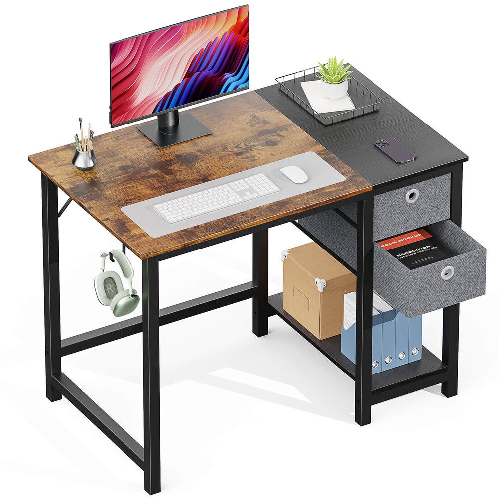 CONCETTA Computer Desk -40/47/55 inch Desk Study Desk with 2 Drawer Storage Shelf Headphone Hook for Bedroom, Game Room, Office, Living Room