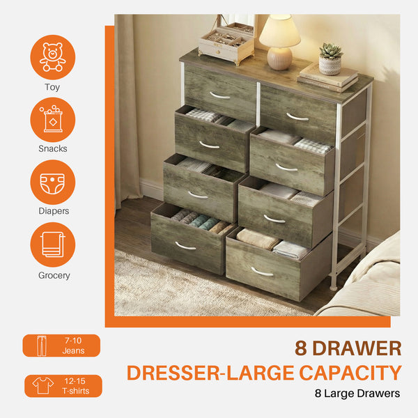 CONCETTA 8-Drawer Fabric Dresser, Storage Organizer Cabinet for Living Room, Bedroom, Office