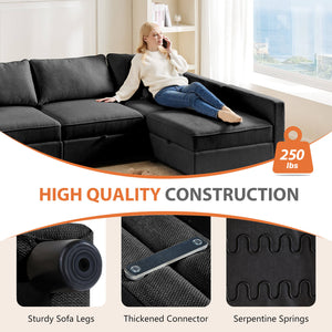 CONCETTA Convertible Sectional Sofa Couch-with Storage for Living Room, U-Shaped Modern Modular Sofa Sleeper with Reversible Chaise