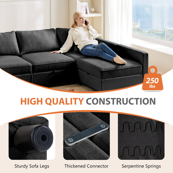 CONCETTA Convertible Sectional Sofa Couch-with Storage for Living Room, U-Shaped Modern Modular Sofa Sleeper with Reversible Chaise