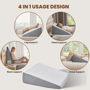 Wedge Pillow for Sleeping, Memory Foam Body Pillow for Acid Reflux, Neck & Back Pain Relief, Post-Surgery Recovery & Snoring Reduction, 12Inch