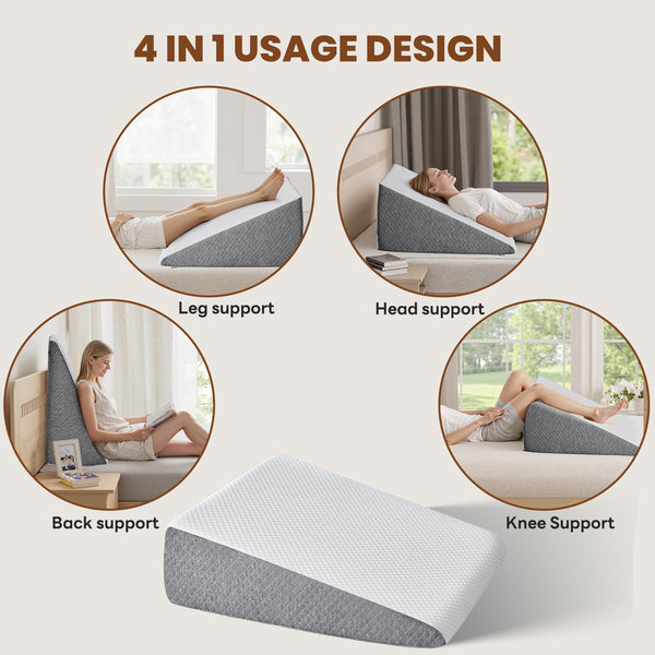 Wedge Pillow for Sleeping, Memory Foam Body Pillow for Acid Reflux, Neck & Back Pain Relief, Post-Surgery Recovery & Snoring Reduction, 12Inch