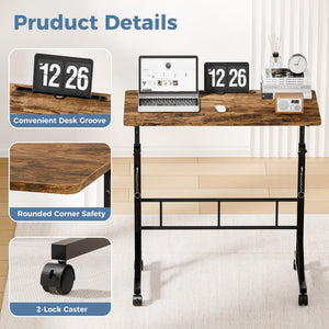CONCETTA Adjustable Height Mobile Standing Desk with Wheels, 16"x31.5" Small Rolling Computer Desk for Home Office