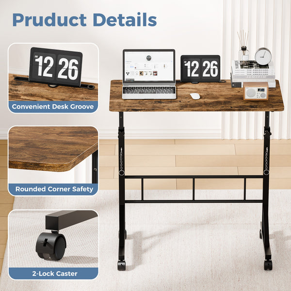 CONCETTA Adjustable Height Mobile Standing Desk with Wheels, 16"x31.5" Small Rolling Computer Desk for Home Office