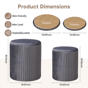 CONCETTA Set of 2 Round Storage Ottomans, Vanity Stools with Hidden Storage for Bedroom, Living Room or Coffee Table Use
