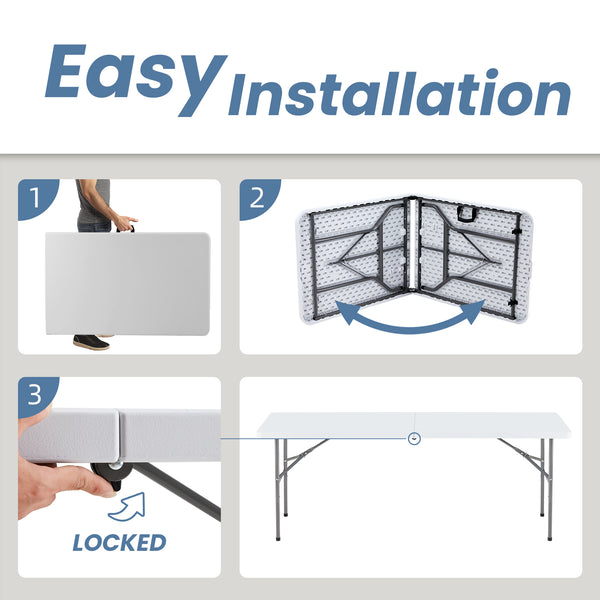CONCETTA Outdoor Indoor Portable Folding Table, Heavy Duty Foldable Table, Carrying Handle for Camping Picnic