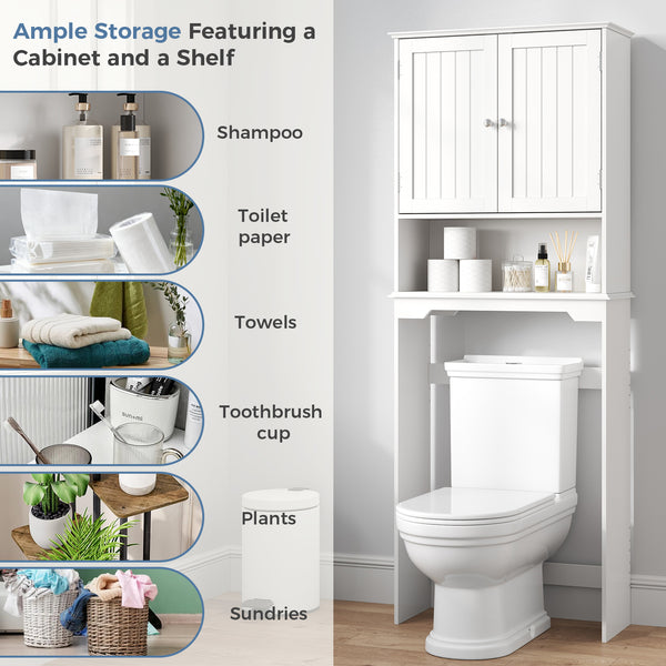 CONCETTA Over The Toilet Cabinet for Bathroom, Space Saver Storage with Quiet Magnetic Doors & Adjustable Bottom Stabilizer