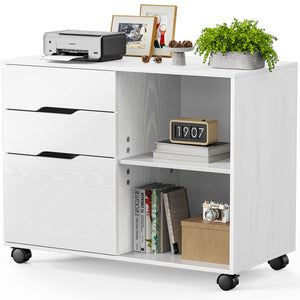 CONCETTA Lateral File Cabinet - with 3 Drawers, Rolling Wooden File Storage Drawer, Black Printer Stand Under Desk Organiser for Office, Home