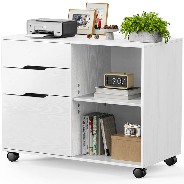 CONCETTA Lateral File Cabinet - with 3 Drawers, Rolling Wooden File Storage Drawer, Black Printer Stand Under Desk Organiser for Office, Home