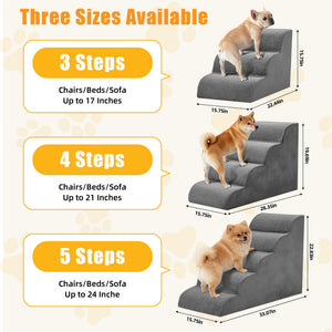 SHOUFTW Round Edge Pet Stairs Ramp, High-Density Foam Dog Cat Steps, Non-Slip Indoor Ladder for Couch, High Beds, Car, Gray