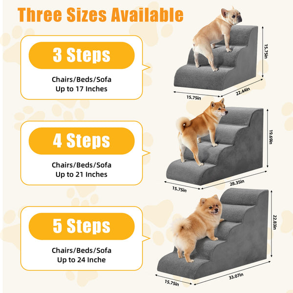 SHOUFTW Round Edge Pet Stairs Ramp, High-Density Foam Dog Cat Steps, Non-Slip Indoor Ladder for Couch, High Beds, Car, Gray