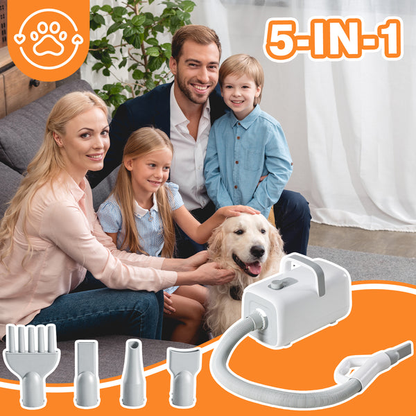 CONCETTA Large Dog Hair Grooming Blower,Dog Hair Dryer with Adjustable Wind Speed & Heater Temperature4 Nozzles, 6.5ft Cord for Dog Hair Force Blower