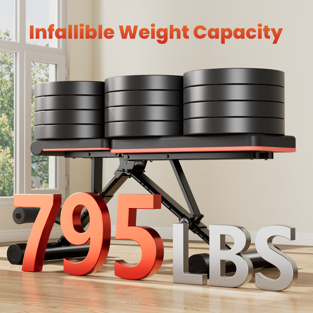 CONCETTA Weight Adjustable Workout Bench for Home Gym, 795LBS Capacity Foldable Bench Press