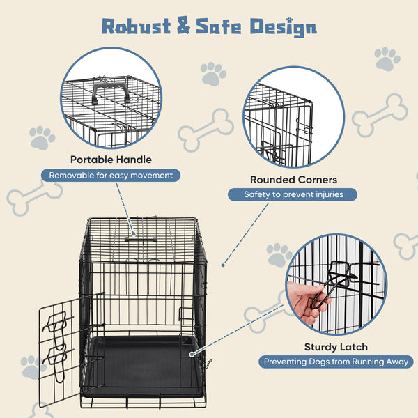 CONCETTA 30Inch Medium Single Door Dog Cage, With Divider Panel and Plastic Leak-Proof Pan Tray, Foldable For Indoor, Outdoor, Travel