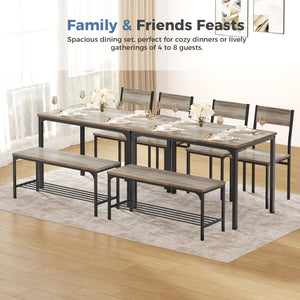 CONCETTA Dining Table Set with 1 Table, 2 Chairs, Dining Bench with Metal Frame & Storage Rack for Small Spaces, Kitchen, Apartment