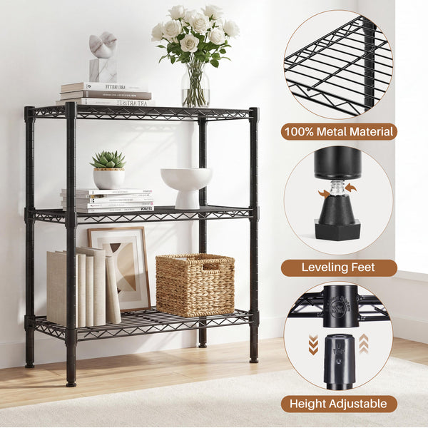 Metal Wire Shelving Unit, Adjustable Storage Rack for Kitchen, Garage, or Living Room,