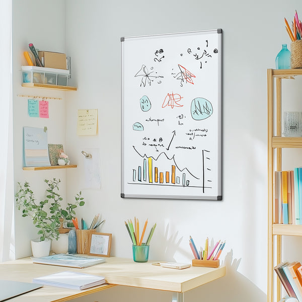 SHOUFTW Magnetic Whiteboard for Wall, Dry Erase Board with Aluminum Frame & Tray, Easy Mount Horizontal or Vertical, for Office Classroom Home