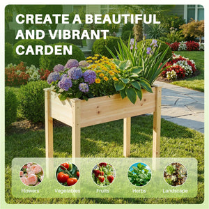 CONCETTA Wooden Raised Garden Bed - Elevated Planter Box with Drainage & Liner for Backyard/Patio/Balcony