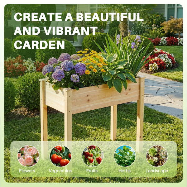 CONCETTA Wooden Raised Garden Bed - Elevated Planter Box with Drainage & Liner for Backyard/Patio/Balcony