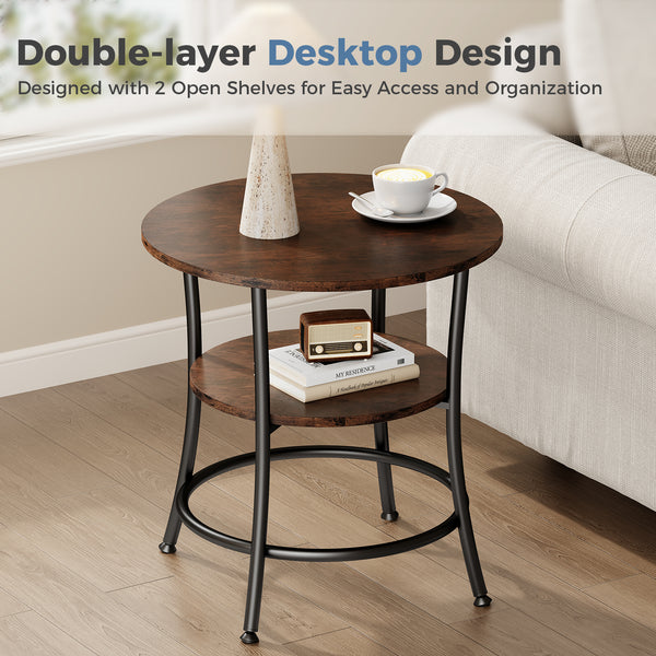 CONCETTA 2-Tier Small Round Side Table, Bedside Nightstand with Sturdy 70lbs Top Capacity, End Table for Living Room, Bed Room & Small Spaces