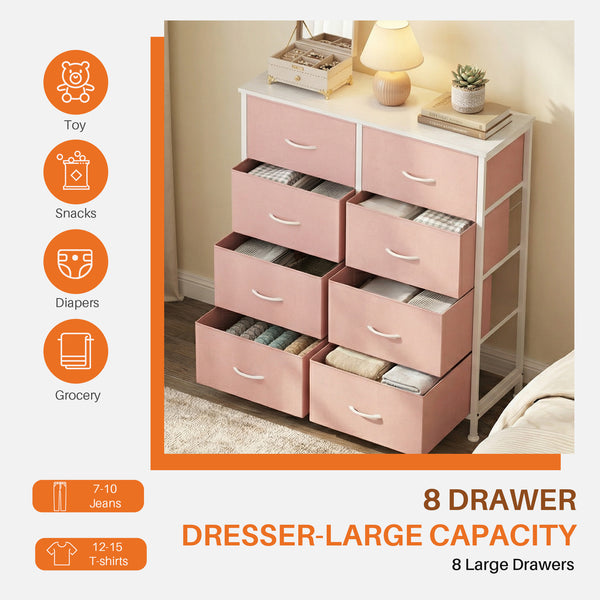 CONCETTA 8-Drawer Fabric Dresser, Storage Organizer Cabinet for Living Room, Bedroom, Office