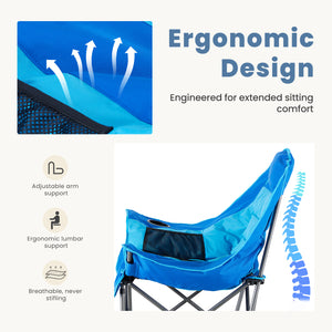 SHOUFTW Extra Large Portable Folding Camping Chair With Side Pocket, Cup Holder, And Carrying Bag, Heavy-Duty Chair For Outdoor, Fishing, Sports, And Travel Use
