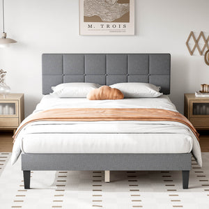 JOINSUN Platform Bed Frame with Headboard-No Box Spring Needed, Linen Upholstered Bed Frame with Wood Slats Support, Noise Free
