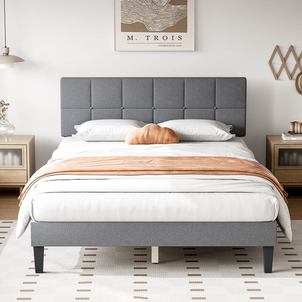 JOINSUN Platform Bed Frame with Headboard-No Box Spring Needed, Linen Upholstered Bed Frame with Wood Slats Support, Noise Free