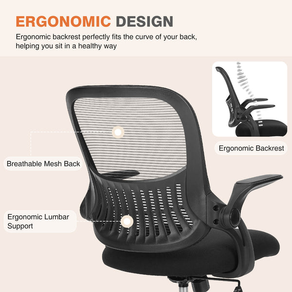 CONCETTA Office Computer Desk Chair-Ergonomic Chair with Wheels, Comfortable Lumbar Support, Comfy Flip-up Arms for Home, Office