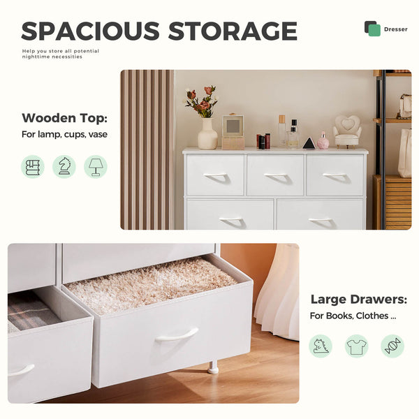 CONCETTA Dresser for Bedroom-with 7 Drawers, Chest Tower TV Stand,  Wooden Top for Living Room,  Bedroom, Closet