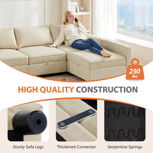 CONCETTA Convertible Sectional Sofa Couch-with Storage for Living Room, U-Shaped Modern Modular Sofa Sleeper with Reversible Chaise