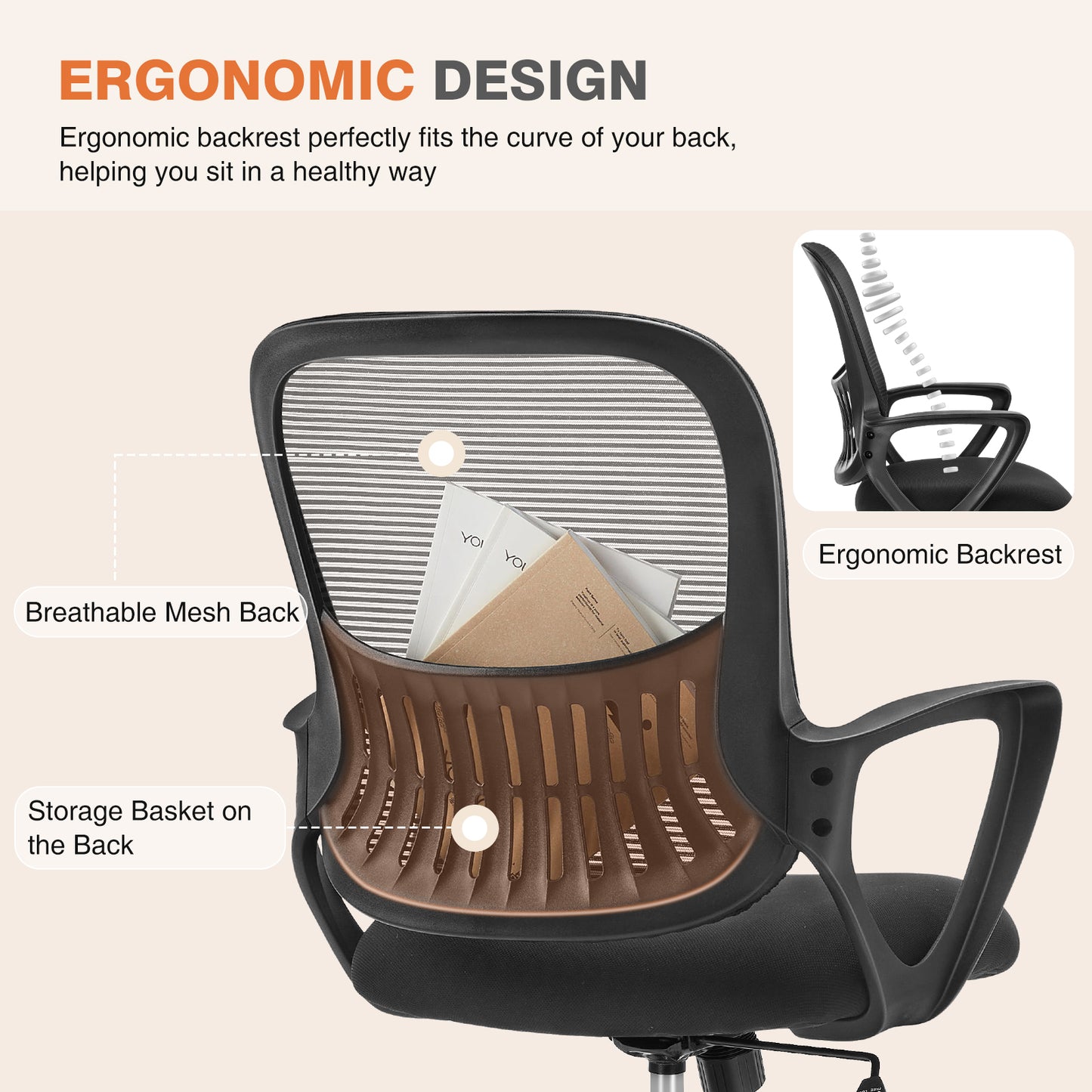CONCETTA Ergonomic Office Home Desk Mesh Fixed Armrest