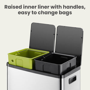 CONCETTA Kitchen Stainless Steel Waste Bin with Lid with Soft-Close Foot Pedal and Removable Inner Bin for Bathrooms, Bedrooms and Home Offices
