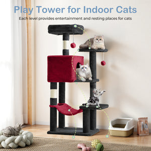CONCETTA 44in Multi Level Cat Tree Tower,Cat Scratching Posts with Large Top Perch and Hammock