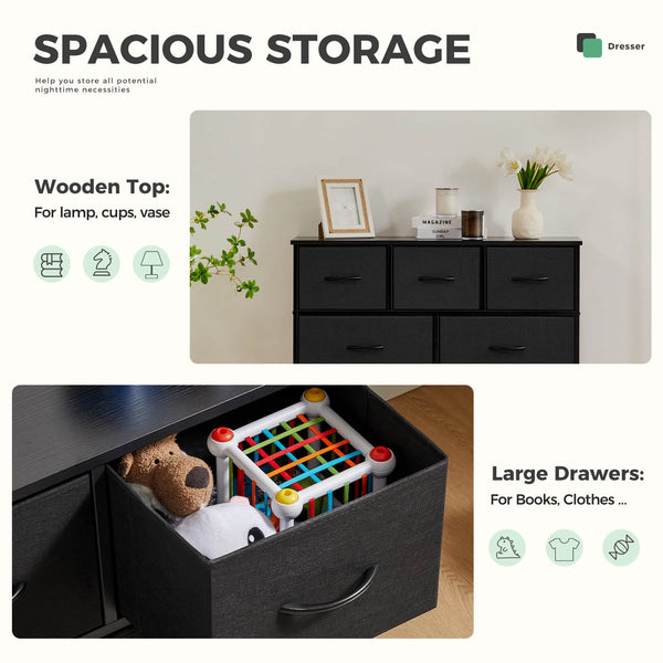 CONCETTA Dresser for Bedroom-with 7 Drawers, Chest Tower TV Stand,  Wooden Top for Living Room,  Bedroom, Closet
