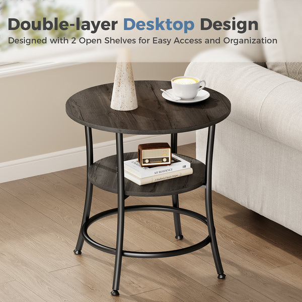 CONCETTA 2-Tier Small Round Side Table, Bedside Nightstand with Sturdy 70lbs Top Capacity, End Table for Living Room, Bed Room & Small Spaces