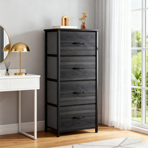 CONCETTA 4 Drawer Dresser, Wide Chest Drawers Nightstand Storage Tower Storage Fabric Dresser With Wood Top for Living Room, Bedroom, Closet