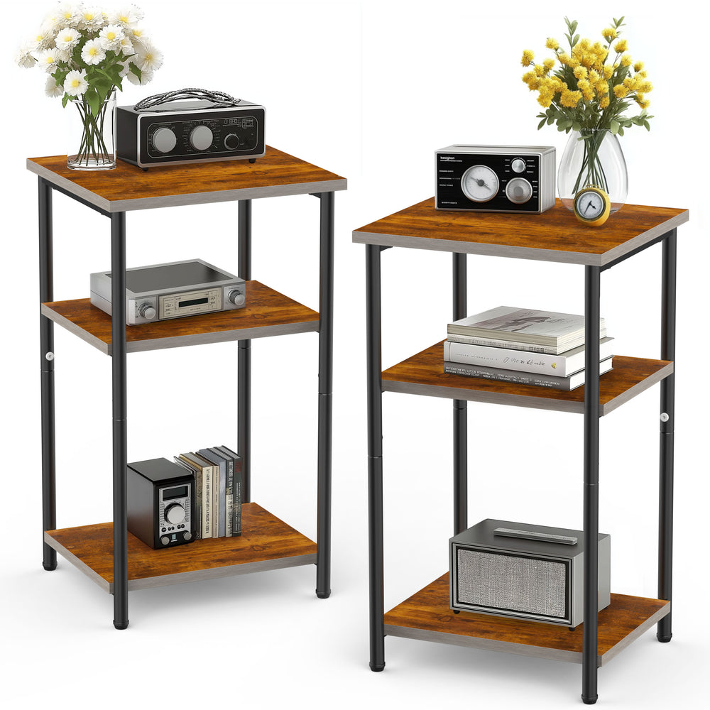 CONCETTA End Table with 3 Shelves, 2PC Narrow Nightstand for Small Spaces, Easy Assembly, Ideal for Living Room and Bedroom