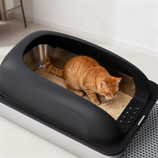 24in Stainless Steel Cat Litter Box with Lid, Large Cat Litter Box for Cats, High Wall Sides, Anti-Urine Leakage, Easy Cleaning, Scoop and Mat Included