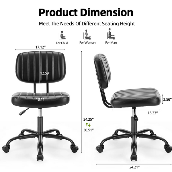 CONCETTA Ergonomic Home Office Mesh Desk Chair, Small Space, Armless Rolling Chair for Adults
