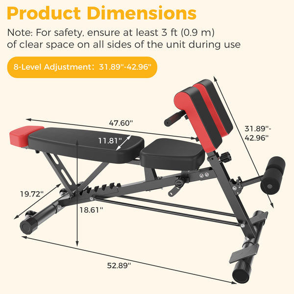 CONCETTA Multi-Functional FID Weight Bench for Full All-in-One Body Workout – Hyper Back Extension, Roman Chair, Adjustable Ab Sit-up Bench, Incline/Decline Bench, Flat Bench