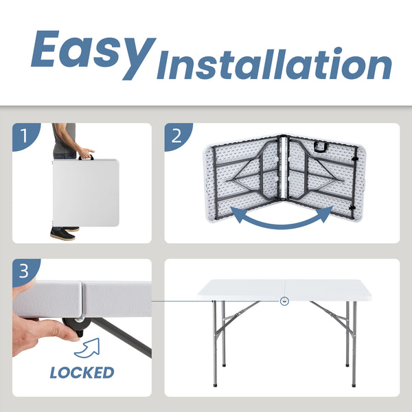 CONCETTA Outdoor Indoor Portable Folding Table, Heavy Duty Foldable Table, Carrying Handle for Camping Picnic